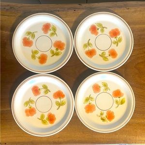 4 Vintage Country Cupboard C307 Red Flower Stoneware 7 1/2" Salad Plates Korea